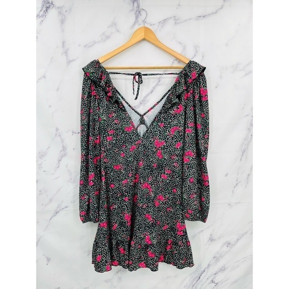 A026 TOPSHOP Floral Double-V Long Sleeve Jersey Mini Dress - Picture 5 of 6